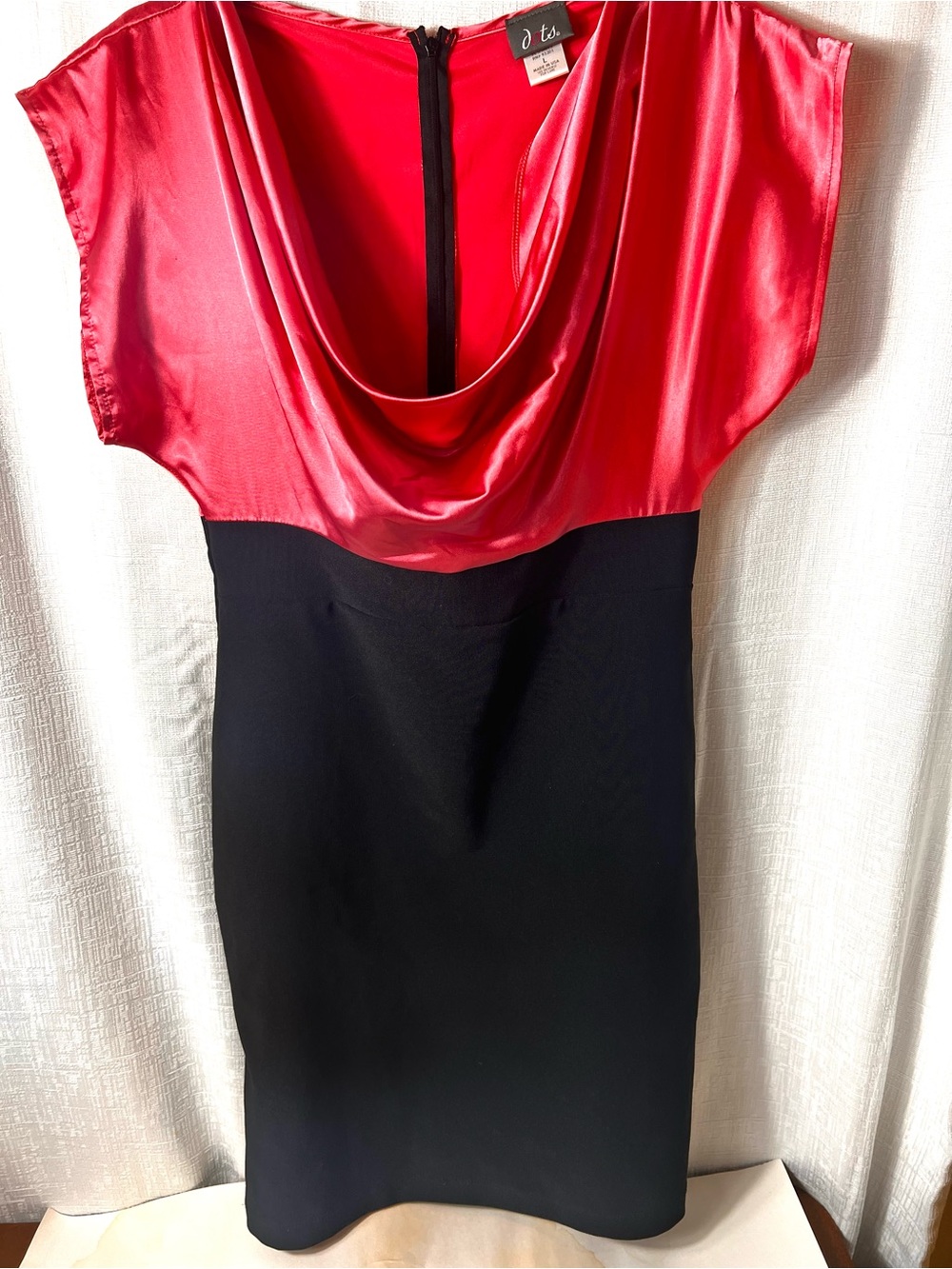Dots Red Satin Cowl-Neck Two-Tone Midi Dress